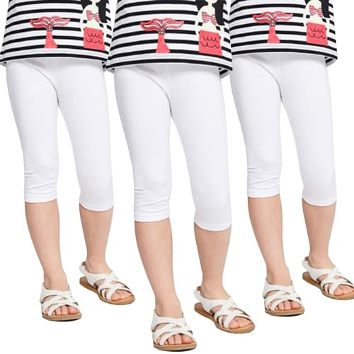 Kiench Mädchen Capri Leggings Baumwolle 3/4 Sommer-Hosen 3er-Pack