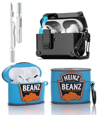 LEWOTE 3 in 1 Kompatibel mit Apple Airpods Pro(2nd/1st Generation) Schützende Lustige Nette Fall Abdeckung mit Reiniger Kit Schlüsselanhänger (Baked Sauce)