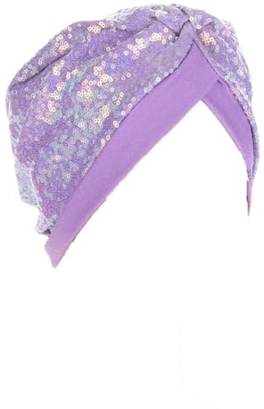 Turban-Kappe für Damen, Glitzer-Pailletten, Turban-Kappen, muslimischer Knoten, Kopfbedeckung, Zubehör, hellviolett, Einheitsgröße