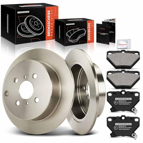 Frankberg Bremsensatz inkl. 2x Bremsscheiben + 4x Bremsbeläge Hinten Kompatibel mit Yaris Verso P2 Coroll.a E12 Coroll.a Verso E12 Replace# 0446652040, 0446652050