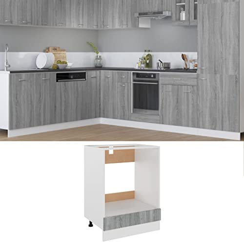 CINDERFUL Herdumbauschrank Grau Sonoma 60x46x81,5 cm Holzwerkstoff,Moderner Küchenumbauschrank mit großem Fassungsvermögen für Backofen und Mikrowelle Küche, Haushalt & Wohnen Möbel