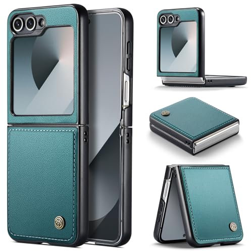 Phernykas Handyhülle für Samsung Galaxy Z Flip 6 hülle Leder, Klapphülle mit Standfunktion und Kartenfächern Cover Galaxy Z Flip 6 360 Grad hülle Stoßfeste Flip Case (Blaugrün)