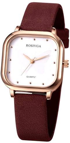 JewelryWe Damenuhr Leder Quadratische Uhr: Preppy Schmetterling Analog Quarz Armbanduhr Damen Mädchen Kaffee Lederarmband Klein Ultradünne Uhr mit Rechteckigem Zifferblatt und Punktskala