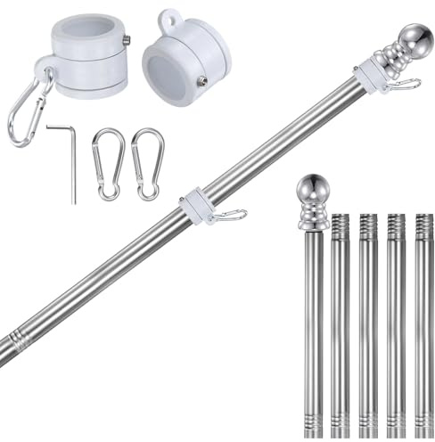 QUARKZMAN Fahnenmast-Kit 6ft Edelstahl-Fahnenmast-Kit mit 360° Drehbarem Ring und Anti-Wrap-Funktion für Haus Veranda Außenbereich Boot Wohnmobil LKW