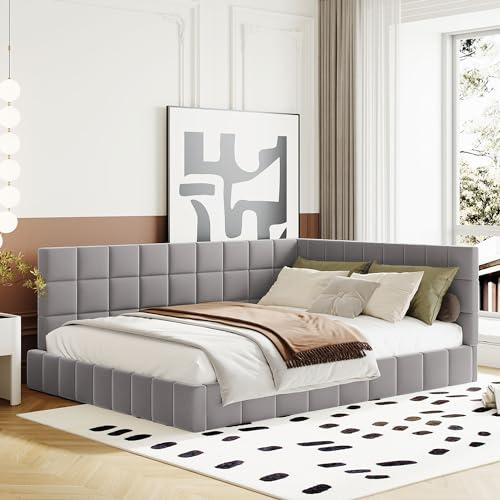 Goeria Polsterbett Schlafsofa 140×200 Multifunktionsbett mit Lattenrost aus hautsympathischem Samtstoff (Grau)
