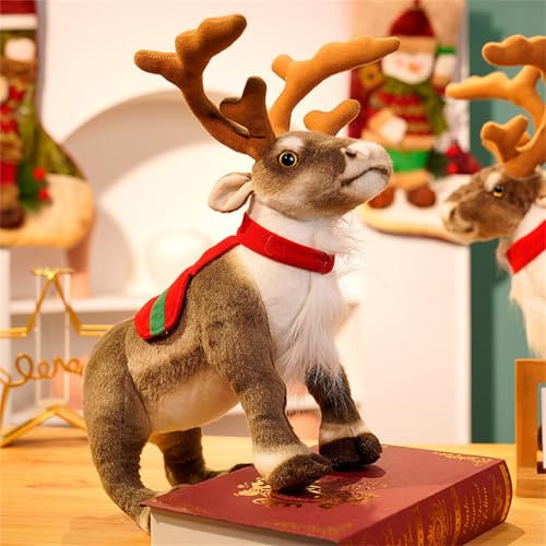 champracer Weihnachten Plüschtier Rentier Weihnachtsspielzeug, Weihnachtsdekorationen, weiche Plüschtiere, echter Weihnachtselch, niedliche Elchtiere, Plüschtiere, (35 cm,Brauner)