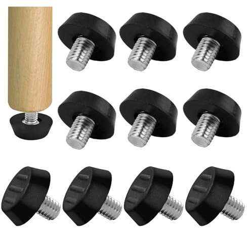 Rubber Furniture Feet Adjustable Feet 10pcs M8 X 10 X 23mm Glide Levelling Feet Table Stabilisers Floor Protector Non-Slip Screw In Furniture Feet for Table Chair Stool Cabinet Leg