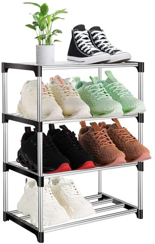 FANWINKJ kleines Schuhregal mit 4 Ebenen, stapelbares platzsparendes Schuhregal für Flur/Schrank, Schuhablage für bis zu 8 Paar Schuhe, 4-stufiges Regal