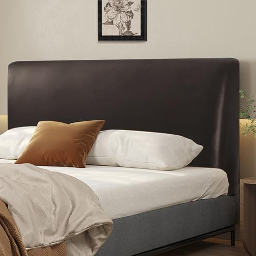 Bettkopfteil Hussen PU Leder Bett Kopfteil Bezug, All-Inclusive Kopfteilbezug Universell Staubdichte Schutzhülle Dehnbare Kopfteilbezug für gepolsterte Schlafzimmer Kopfteil (Kaffee, 180 cm)