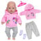 4 Stück Puppenkleidung für 14-18 Zoll Babypuppen, Neue süße Cartoon Puppenkleidung für Babypuppen 35-45 cm, Rosa Pony -Hoodie + Graue Hose + Socken + Kleiderbügel, Puppen Kleidung Geschenk für Kinder