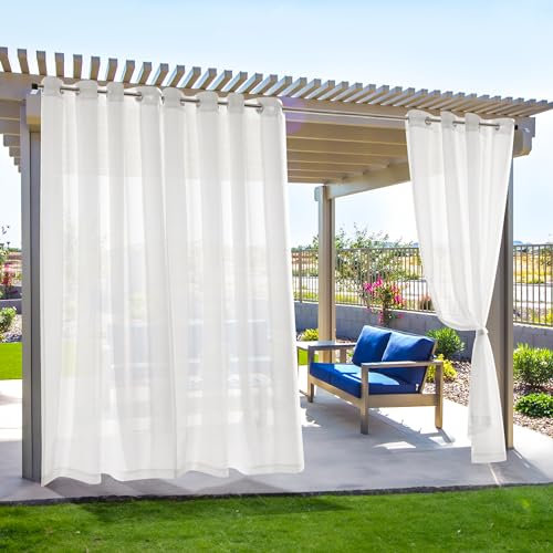 Deconovo Tende da Sole per Esterno con Anelli 2 Pezzi 140x275 CM – Tende da Esterno in Voile per Gazebo e Balconi, Idrorepellente e Resistente, Facili da Mantenere, Bianco
