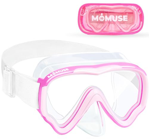 Occhialini Nuoto Bambini con Cinturino in Tessuto Morbido, MOMUSE Occhialini Piscina Bambino con Copertura per il Naso 3D, Maschera Snorkeling per Bambino Bambina 4-14 Anni