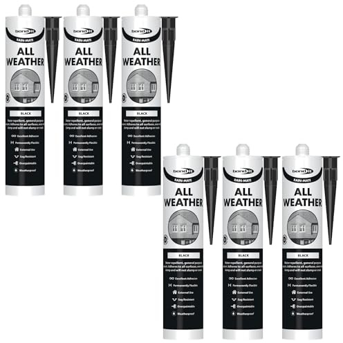 Bond It RAIN-MATE All Weather Sealant – 6x Black, 285ml | Flexible – Waterproof & Weatherproof Roof Sealant | Excellent Adhesion on Damp Surfaces – UV-Resistant | Ideal for Roofing – Windows – Doors