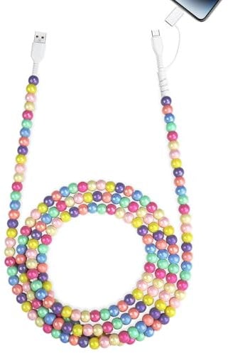 Aolcev USB C Charger Cable 2 in 1 Multi Charger Cable 2m 66W Beaded Phone Chargers Pearl USB-A to USB-C to Phone Fast Charging for iPhone 17/16 Pro Max, Samsung Galaxy S25/S24, iPad A16 11th-Colorful