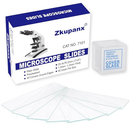 Zkupanx Lab Microscope Slides – High-Clarity, Shatter-Resistant Glass Slides for Microscope with Cover Slips, Pre-Cleaned & Vacuum Sealed for Precision Specimen Preparation