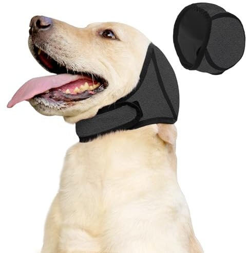 Duuclume Wasserdichter Hunde-Ohrenschutz für Fellpflege, Baden, Schwimmen, beruhigender Kapuzenpullover, Ohrenschützer, Geräuschschutz zum Föhnen, Schlafhilfe, Stirnband (Grau, M)