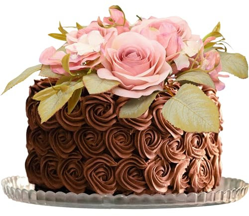 Gyufise 1 Pack Rose Flower Wreath Cake Topper Handmade Wedding Flower Cake Pick Decoration for Women Birthday Anniversary Party DIY Cake Decorations Supplies Pink