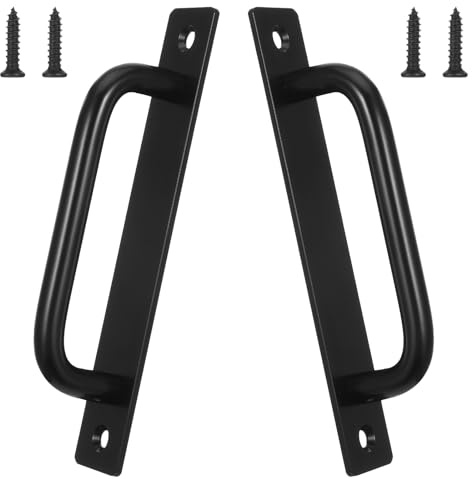 2 Pack Black Barn Door Handles Aluminum Alloy Sliding Door Handle Closet Doors Pulls with Plate for Kitchen Cabinet Drawer Nightstand Bathroom Window Closet Dresser Replacement 5.71 × 0.98 × 1.38 Inch