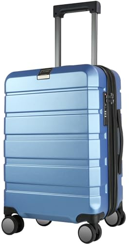 KROSER Handgepäck Koffer 55x40x20 - Leicht, Hartschale, Reisekoffer Trolley mit 4 Rädern & Integriertes TSA-Schloss, Robuster Trolley-Koffer mit USB-Anschluss, 20-Zoll-Handgepäck, Hellblau
