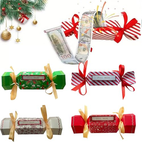 KASESSS 4 Stück Lustige Geldgeschenke Weihnachten, Geldgeschenk Weihnachten Überraschungsbox, Bonbonförmige Geldgeschenk DIY, Geld Geschenkverpackung für Ihre Familie Kinder Freunde, Rot Grün Weiß