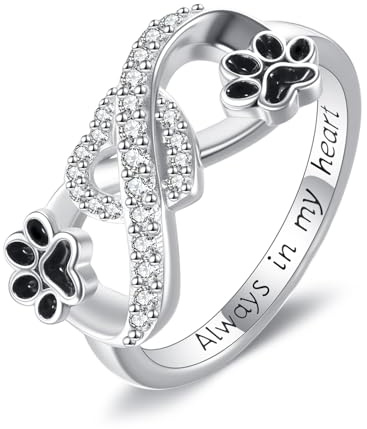 KZX Pfoten Ring Pfotenabdruckring 925 Sterling Silber Unendlichkeit Herz Tier Süß Katze Hund Pfote Haustier Pfoten Schmuck Geschenke für Frauen