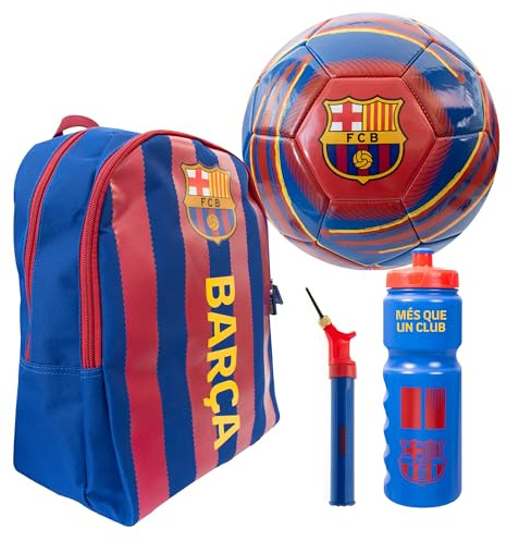 Hy-Pro Offiziell lizenziertes FC Barcelona Fußball-Set, Größe 5, Ball, Heimtrikot-Rucksack, Pumpe und 750-ml-Flasche, komplettes Fußballgeschenk für Jungen und Mädchen, mit offiziellem Vereinsbranding