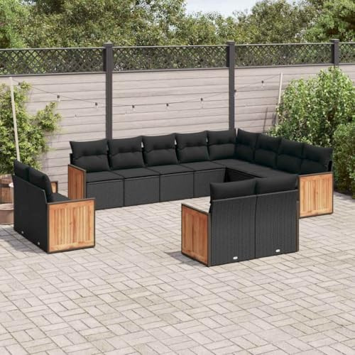 QJBSAVVA 12-TLG Schwarz Poly Rattan Ecksofa modular 110 kg für kleine Balkon Terrasse