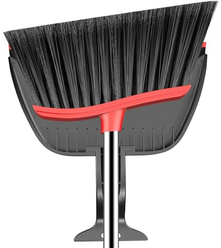 EZKEY Broom and Step-on Dustpan Set, 59-in Adjustable Long Handle Broom with Dustpan Combo Set Outdoor Angle Broom for Sweeping Indoor Dust Pet Hair for Cleaning Kitchen Garage Deck Patio, Black&Red