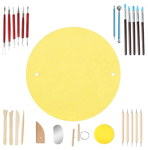 KMSUPERB Töpferwerkzeug Set mit Batmate, 27-teiliges Tonwerkzeug Set, 30 cm rutschfeste Drehscheiben-Matte für Keramik, Modellieren, Formen, Schneiden & Schnitzen