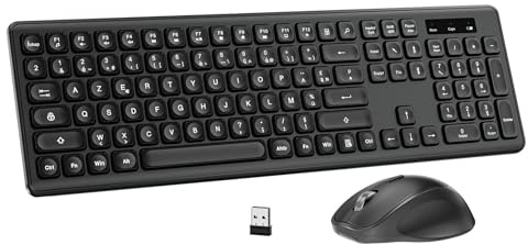 PINKCAT Ensemble Clavier et Souris sans Fil, Clavier AZERTY Français | touches silencieuses, format standard avec pavé numérique, clavier sans fil 2,4 GHz pour Windows, Mac, PC et Laptop
