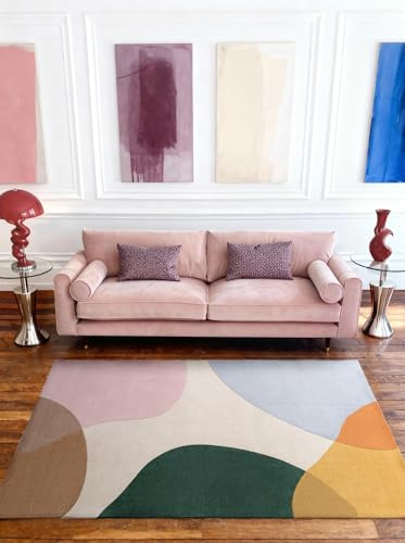 Ted Baker Wollteppich Clarissa - Buntes Design Wohnzimmerteppich, 100% Wolle, Handgewebt & Natürlich, Retro Naturfaser Teppich für Wohnzimmer, Schlafzimmer, Esszimmer – Multifarben, 200x290 cm