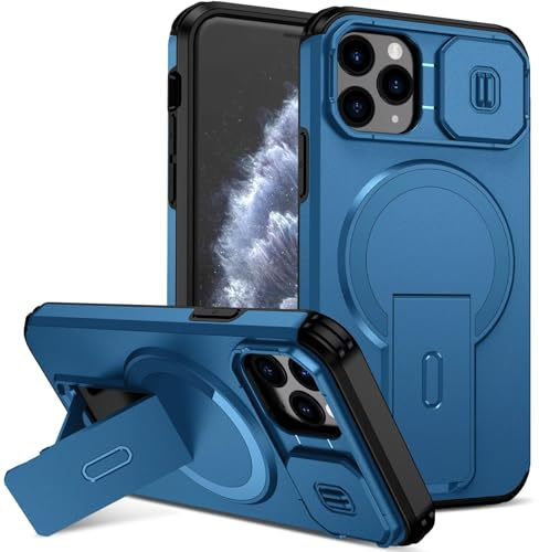 xinyunew Drehbarer Ständer für iPhone 11 Pro Hülle (360°Stabilen Ständer für Magsafe) Militärschutz Handyhülle für iPhone 11 Pro Case mit Kamera-Tastenschutz Schlank Kratzfeste Matt Rückseite (Blau)
