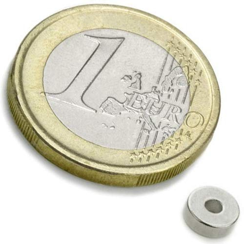20 x Ringmagnet Magnet-Ring Ø 6/3 x 2,5 mm - Neodym N42 (NdFeB) Nickel - diametral magnetisiert - Haftkraft 800g - starke Seltene-Erden-Magnete in Ringform (Supermagnete) für Industrie und Haushalt