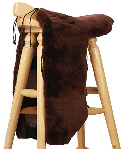 Golden Mall Westernsattel-Sitzschoner aus echtem Merino-Lammfell mit extra langer Klappe (braun, mit Bezug)