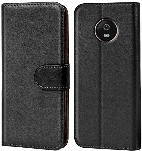 Conie Handyhülle für Motorola Moto G6 Plus Hülle, Premium PU Leder Flip Case Booklet Cover Weiches Innenfutter für Moto G6 Plus Tasche, Schwarz