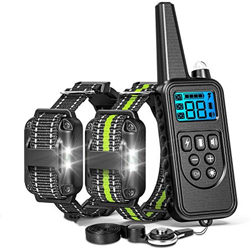 LELYFIT Collier de Dressage à Distance pour Chien, Collier de Dressage pour Chiens Rechargeable avec TéLéCommande, 4 Modes de Vibration, Son et Lumière, 800 Mètres (2 Récepteurs)