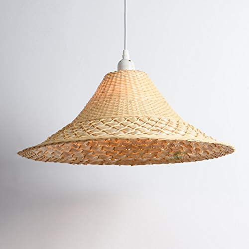 Wylolik Rétro Chinois Créatif À La Main À La Main Chapeau De Paille En Forme De Bambou En Osier De Rotin Vague Shade Pendentif Luminaire Rustique Vintage Japonais Lampe Suspension Maison À L'intérieur
