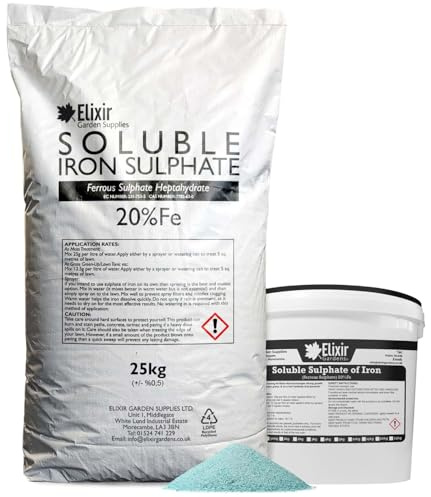Elixir Gardens Soluble Sulphate of Iron 20% Fe Fertiliser |1kg Bag | Soluble Ferrous Sulphate 20% | 1kg Re-Sealable Bag | Makes 80L of Liquid Feed
