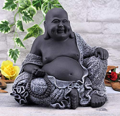 STEINFIGUREN SPICKER Steinfigur Buddha, 197/1 Glücksbuddha Gartenfigur Steinguss Statue Basaltgrau Schwarz