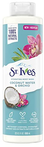 ST. Ives Gel douche hydratant St. Ives, eau de coco et orchidée (650 ml) à base de nettoyants à base de plantes et d'extraits 100% naturels, 16 oz de gel douche