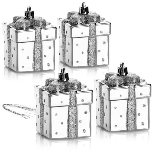 com-four® 4X Christbaumanhänger Geschenk - Weihnachtskugel Geschenkbox - Christbaumschmuck in Geschenk-Form für die Weihnachtsbaum-Dekoration - bruchfester Baumschmuck