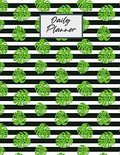 Daily Planner: 2021, Featuring Monthly and Daily Entries | Black White Monstera Print | 8.5 x 11 Large Appointment & Reminder Notebook