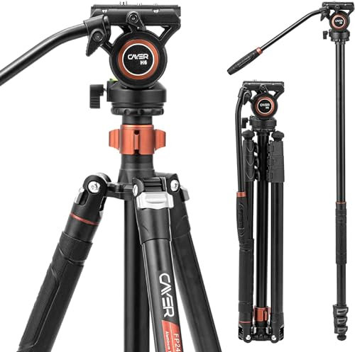 Cayer Fluid Head Stativ, FP2450 Videokamera Stativ 75 Zoll Aluminiumlegierung Einbeinstativ für Canon Nikon Sony DSLR Kamera