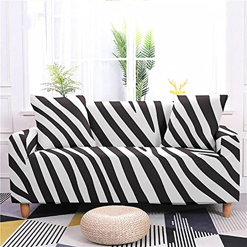 LNXSESN Sofabezug Schwarzes Weißes Zebra Sofaüberwurf Stretch Elasthan Sofahusse Abnehmbare Waschbar Couch überzug Anti Rutsch Sofa überzug Moderne Couchbezug Universal Couch überwurf 3 Sitzer