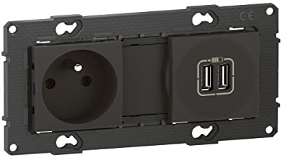 BTicino - Prise de courant 16A + chargeur double USB 2,4A précâblées Altège avec connexion à bornes automatiques - finition Nuit