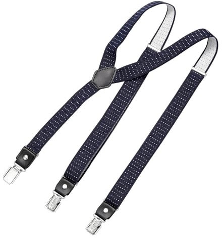 DonDon Hosenträger Herren gepunktet dunkelblau weiß schmal 2,5 cm - Extra starke Clips für Anzug - Hosenträger Herren extra stark - Ideal für Männer oder Damen Rockabilly Suspenders