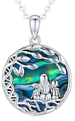 Lebensbaum Halskette Damen 925 Sterling Silber Abalone Muschel Baum des Lebens Anhänger, Mutter und Kind Kette, Edle Schmuckgeschenke für Mama Freundin Frau Tochter Schwester