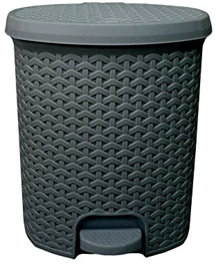 Muddy Hands Rattan Effect Plastic Foot Pedal Bin Home Bedroom Bathroom Rubbish Waste Dustbin (3 Litre, Grey)
