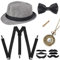 Cucudy 1920s Kostüm Herren 20er Jahre Accessoires Inklusive Panama Gangster Hut Verstellbar Elastisch Hosenträger Herren Halsschleife Fliege （Garu）