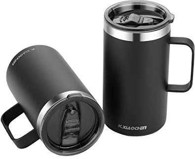 KXIAOCHEN 20oz Insulated Coffee Mug with Lid, Stainless Steel Coffee Cup, Double Wall Vacuum Coffee Tumbler with Handle, Premium Thermal Travel Coffee Mug (Black 2Pack)
